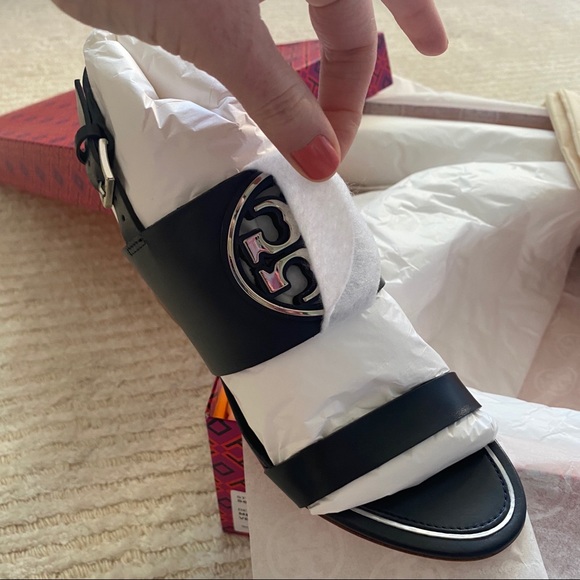 NWT Tory Burch Miller metal logo wedge sandal - Picture 12 of 13